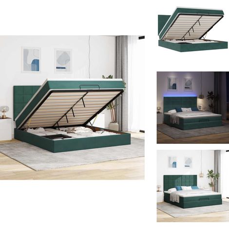 Ottoman-Bett mit Matratzen & LEDs Dunkelgrün 180x200 cm Samt - Ottoman-Bett - Ottoman-Betten - Bettrahmen - Bettgestell (1/5)