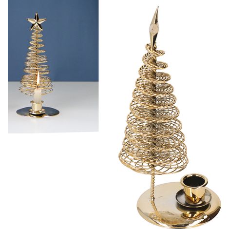 Candelabro de metal con diseño de árbol de Navidad, madera de pino y hierro, ideal para decoración festiva del hogar. Medidas: 23,5 x 9 cm, color natural, peso: 207 g. (1/5)