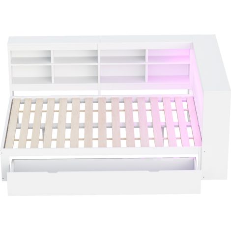 Letto matrimoniale multifunzione 140 x 200 cm in legno bianco con grandi cassetti USB e LED (1/5)