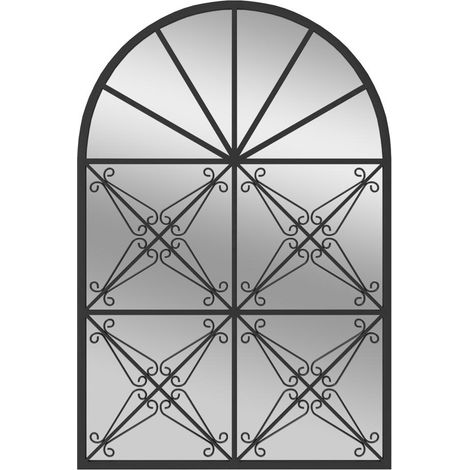 Apporte lumière et profondeur, miroir mural arche 23 x 34 pouces avec cadre métal noir, style fenêtre pour salon (1/5)