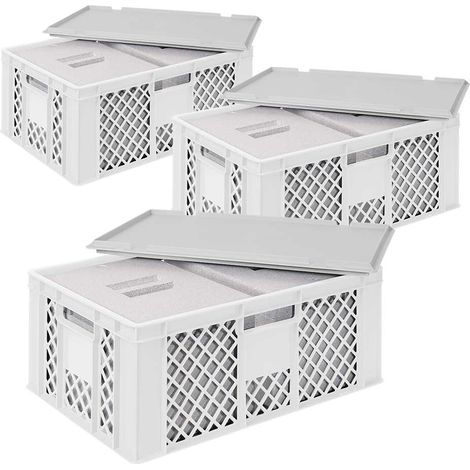 BRB 3x 2 Thermoboxen in Stapelkorb mit Deckel, LxBxH 600x400x240 mm, EPS, weiß (1/2)