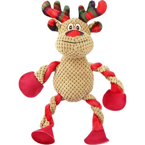 1 jouet pour chien, renne couineur en peluche, 25,0 × 12,0 × 4,0 cm, rouge, adapté aux chiens de petite, moyenne et grande taille (1/5)