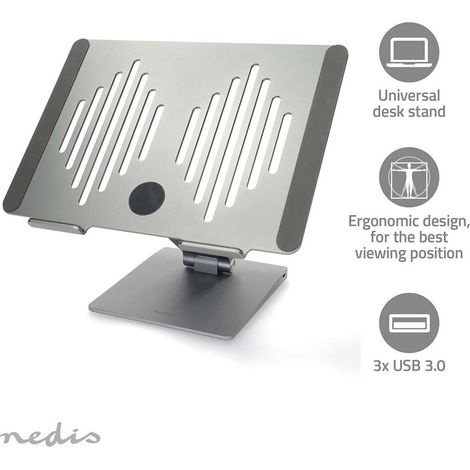 Nedis Notebook-Ständer / Stromversorgung über USB / 17  / Faltbar / Micro SD-Karten-Schlitz / SD-Karten-Schlitz / 3x USB A Female / USB-C™ Female / 1x HDMI™ Output