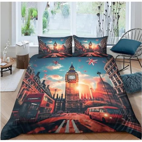 Vue de la Ville de Londres Housse De Couette Parure De Lit 3 Pieces Microfibre Modern 3D Ensemble Literie- (220x240 cm) - ZB4 (1/3)