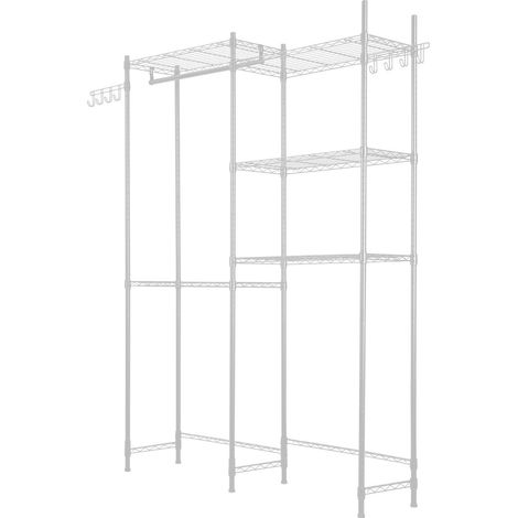 Étagères de rangement pour buanderie avec 5 niveaux, barre de suspension et crochets, réglables, gain de place, blanc. (1/5)