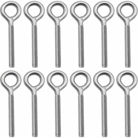 12 piezas, Tornillos de ojo, Ojal, M4 x 50,3 mm, Acero inoxidable, Plata, Ganchos de tornillo, Gancho de ojo roscado, Para madera (1/5)