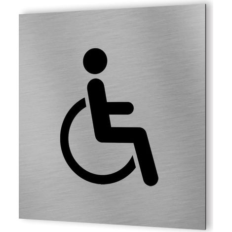 Pictogramme WC format 20 cm x 20 cm en Dibond Aluminium brossé - Modèle toilettes PMR Handicapé (1/5)