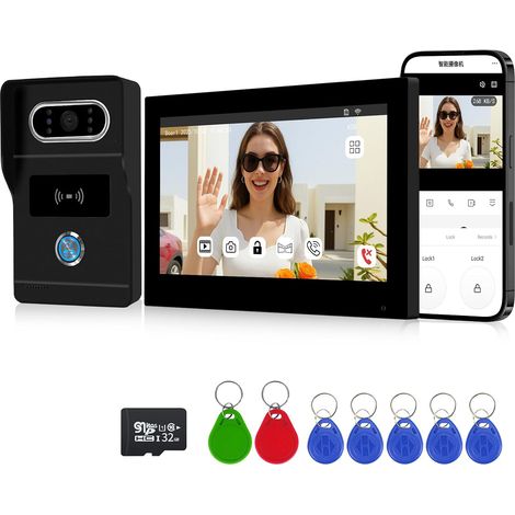 Système d'intercommunication avec Interphone Vidéo, Déblocage RFID,Détection de Mouvement,Vision Nocturne et Lecture Vidéo,Idéal pour Les Appartements (1/5)