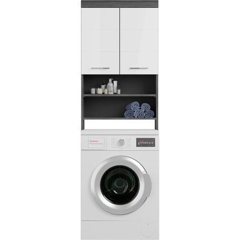 Scout Badschrank über der Waschmaschine 2 Türen, 2 Ablagen Hochglanz weiß,rauchfarbenen.