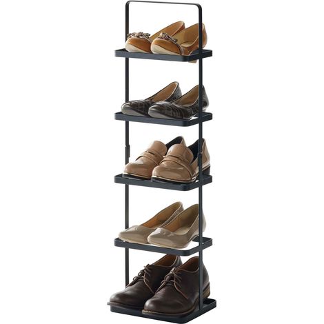Étagère à chaussures haute, en acier -porte chaussures à 5 niveaux, pour 5 paires, étroite, rangement - 18 x 22 x 77,5 cm, design japonais, noir (1/5)