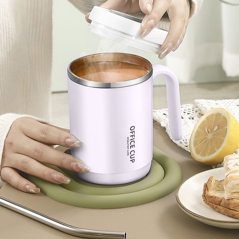 Tumbler Acier Inoxydable - Couvercle Avec Paille - Isolation Thermique - Pour Café Lait Petit-Déjeuner Bureau - 13 x 8.7 x 7.5 cm - 1 Pièce (1/5)