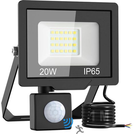 20W LED outdoor spotlight with motion sensor, 2000lm LED outdoor spot, IP65 waterproof outdoor lighting, 6500K cool white outdoor light with motion sensor for garden and garage