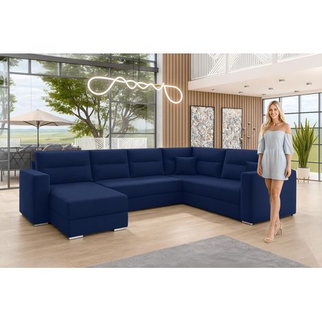 AX LIVING Ecksofas groß Lovere 314 cm Sofa blau mit Schlaffunktion