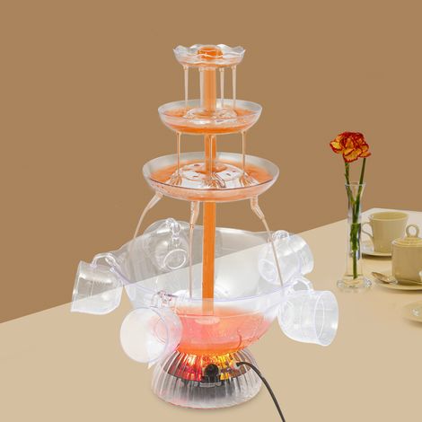 Transparenter 3-stöckiger Springbrunnen, Springbrunnen mit 5 wiederverwendbaren Bechern, Sockel mit LED-Beleuchtung, Saft- und Weinspringbrunnen für Bars, Hauspartys und Geburtstage (1/5)