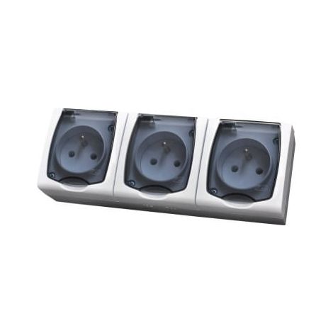 Base triple nt blanca Madera con toma de tierra 3x2PZ IP44 con solapa de humo (1/5)