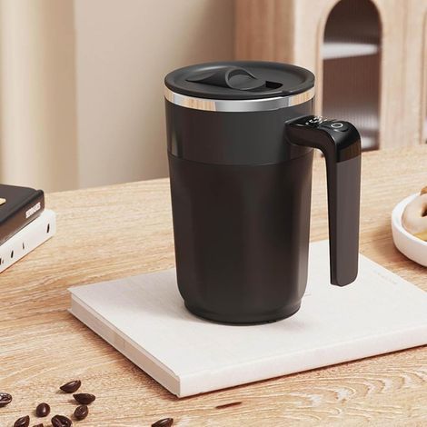 Rechargeable magnetic automatic coffee stirrer Automatic stirrer for coffee, milk, and cocoa Stainless steel travel thermos with lid Suitable for home, office, and portable use (black) (1/5)