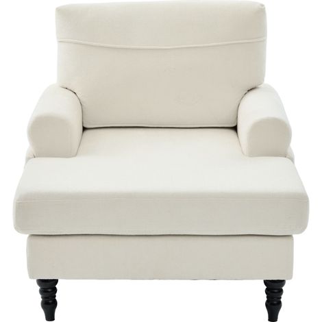 Moderner minimalistischer Chenille-Stoff-Liegestuhl / Einzelsofa für Wohnzimmer und Schlafzimmer Holzsofa-Beine mit bequemer Rückenlehne und Armlehnen Seitentaschen zur Aufbewahrung Geeignet für Büros (1/5)