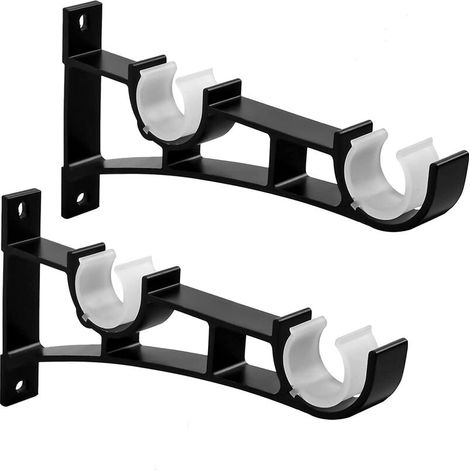 Lot de 2 supports doubles pour tringle à rideau, aluminium, noirs, avec vis – DELKEVIC