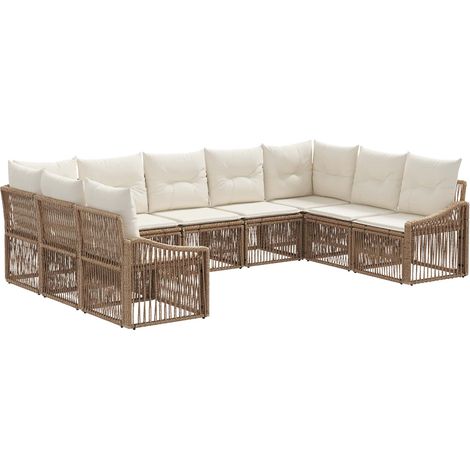 Gartensofa-set 9 pcs Beige Poly-Rattan vidaXL