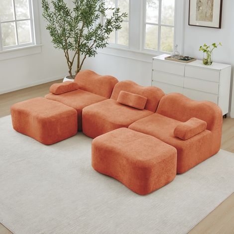 Modulares U-Sofa für 3 Personen mit 2 Hockern, 32D-Schaum, orange Samt HAVRYA (1/5)