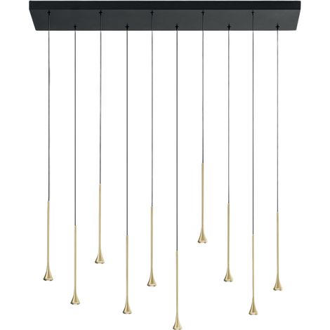 Suspension Led Susa 10 X 5 W 4650 Lm 3000 K, Dimmable, En Métal Noir/Laiton Satiné, Ip20, Hauteur Réglable - Susa (1/3)