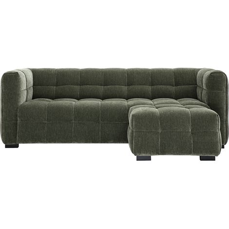 Divano design 3 posti e poggiapiedi in tessuto effetto velluto verde kaki CORTO