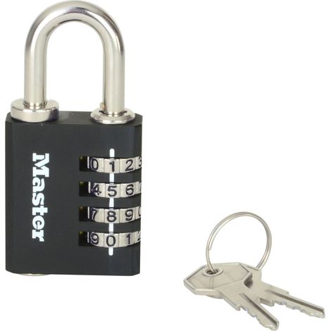 Master Lock Zinc 7641EURDBLK - Lucchetto a combinazione per interni, con chiave override, 78 x 40 x 16 mm, colore: Nero (1/4)