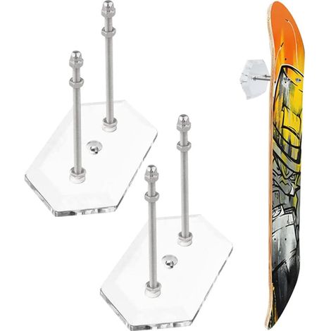 2 Pièces Support Mural pour Skateboard Supports Muraux Skateboard Support D'affichage Skateboard Mural Acrylique pour Longboard Présentoir et Rangement