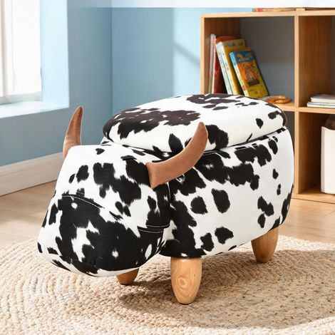 Pouf en bois avec revêtement en flanelle à motif vache 62 x 35 x (1/5)