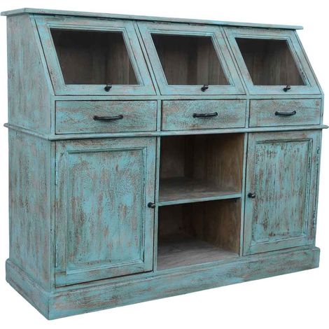 Aparador de madera azul 129x45x106 (1/5)