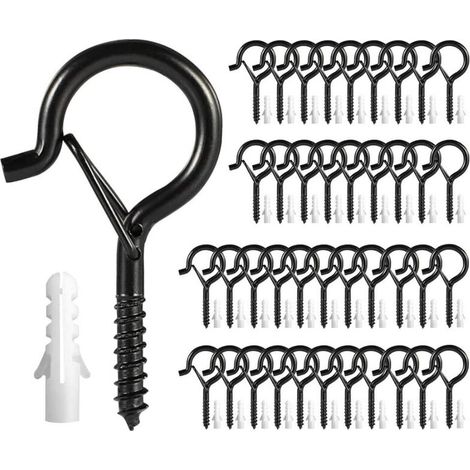 40 Pièces Crochets de Plafond Suspendu à vis, Crochet à Visser Noir pour Crochets de Plafond en Métal, Crochets à Visser avec Filetage en Bois pour accrocher Idéal pour Suspendre des Vêtements