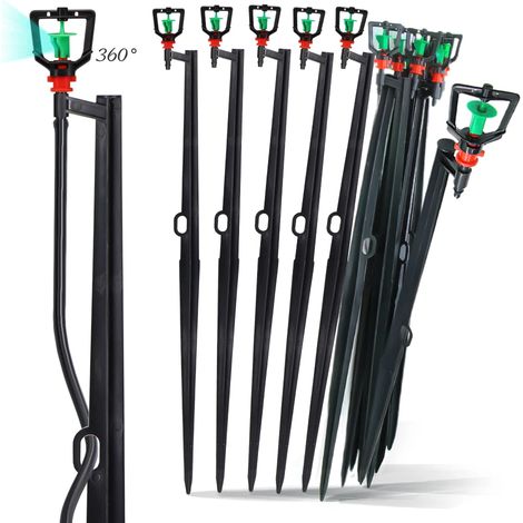 (10 pièces) 10 arroseurs à buse à 360° sur piquet de 55 cm pour tuyau de 6,35 mm (1/4") - Systèmes d'irrigation de jardin, serres et pelouses à jet fin (1/4)