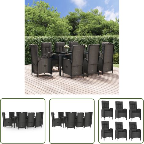 The Living Store 9-tlg. Garten-Essgruppe mit Kissen Schwarz Poly Rattan - Elegante Gartenmöbel - Outdoor Möbel - Gartenset - Esstisch Set - Gartenparty (1/5)