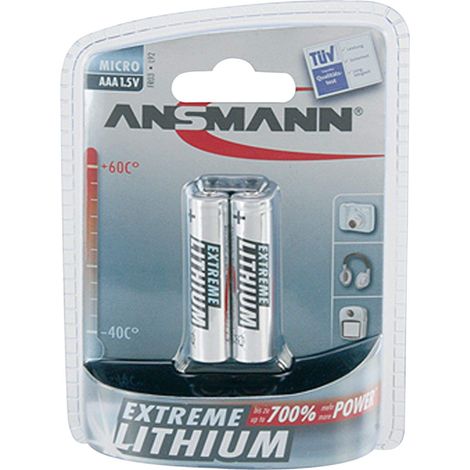 ANSMANN Extreme Lithium Batterie AAA Micro - un Pacco da 2 - 1,5V LR3 - Alta capacità, estremamente leggera - potenza + 700% in piu di Alkaline