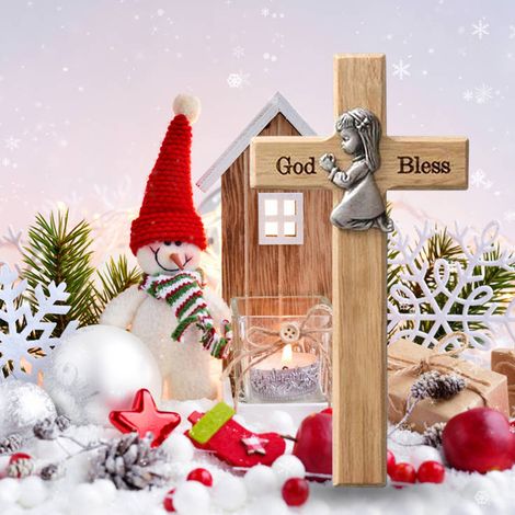 Kind Junge Mädchen kniet betendes Kreuz handgefertigte Weihnachtsdekoration Mädchen (1/5)
