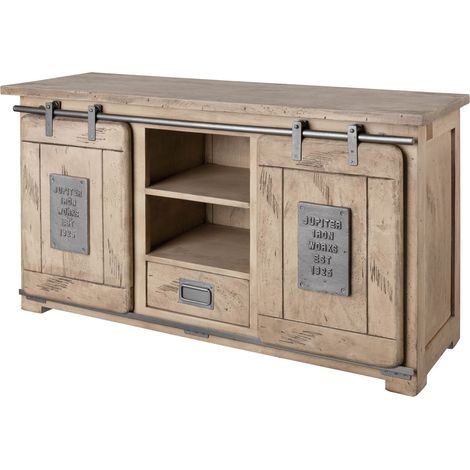 credenza in legno di Mango 128x45x70 sbiancato laccato RAILWAY 302