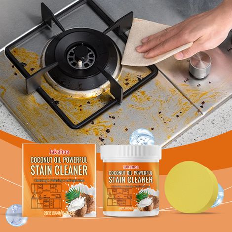 Détachant à l'huile de coco, nettoyant ménager multi-usages, produit de polissage, détachant, dégraissant -- 100 g + éponge1 (1/5)