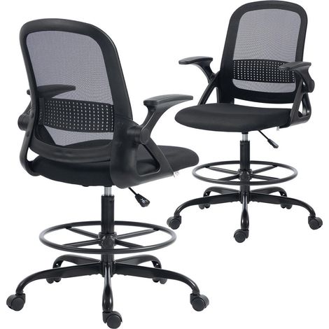 Chaise de Bureau Ergonomique en Maille Respirante, Fauteuil Ordinateur avec Soutien Lombaire et Accoudoirs Rabattables, Noir (1/5)