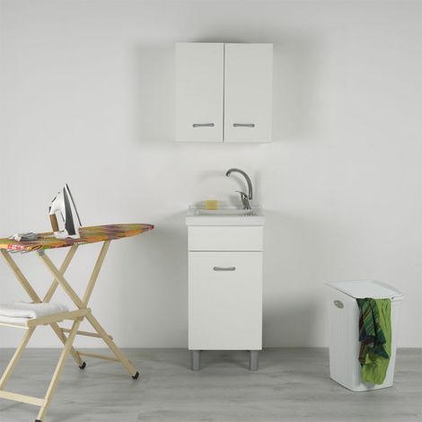 Lavatoio in ceramica 45x50 tutta vasca con mobile bianco Ticino