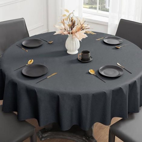 1 Nappe Ronde 80cm, PVC Imperméable Effet Lin, Gris Foncé, Jardin Terrasse Balcon (1/5)