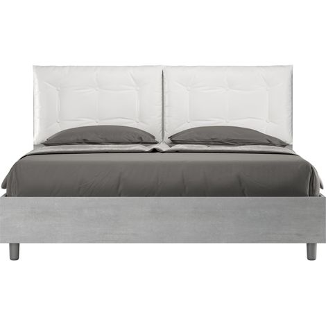 Letto matrimoniale senza rete 160x190 cemento cuscini similpelle bianco Egos Annalisa