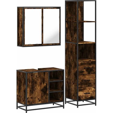 Maison Exclusive - 3-tlg. Badmöbel-Set Räuchereiche Holzwerkstoff