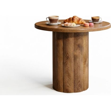 ELVMI Runder Besprechungstisch für 2-4 Personen, MDF-Tischplatte 3 cm, Holzgestell, Braun, 80 x 80 cm (1/5)