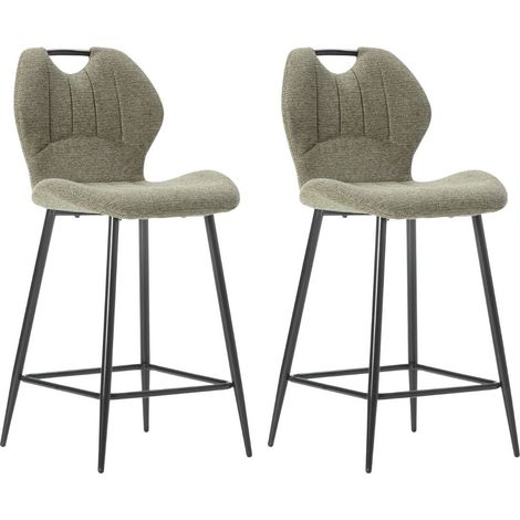 Altobuy – Lot de 2 tabourets de bar en tissu polyester maillé vert – Hauteur d'assise 65cm – Poignée de transport – Pieds en métal laqué noir (1/5)