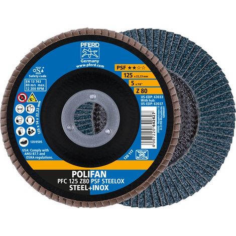 PFERD  Disco  de  láminas  POLIFAN  Z  PSF  STEELOX  Ø  125  mm  Grano  Z-80  cónico  -  67768125 (1/3)