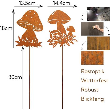Rostiger Metallpilz als Gartendekoration, Gartenstecker, Dekoration, natürliche Rostpatina (1/4)