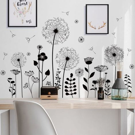 Ein Set Wandaufkleber mit Löwenzahnblüten, natürliche Pflanzen-Wandaufkleber zur Dekoration des Wohnzimmers (1/5)