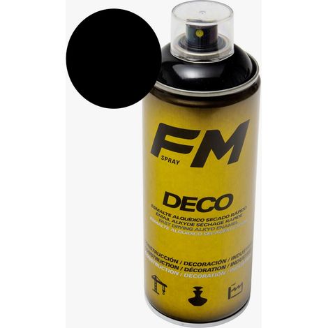 Bombe de peinture aérosol noir brillant 400ml – RAL 9005 – Très résistante aux intempéries – Pour intérieur et extérieur – Fm Spray - NOIR 400 ML