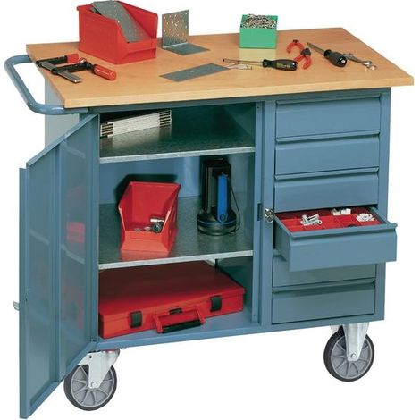 Servante d'atelier H915xl1080xP590 mm bleu pigeon, RAL 5014 nombre tiroirs x H 6 x 95 mm PROMAT (1/2)