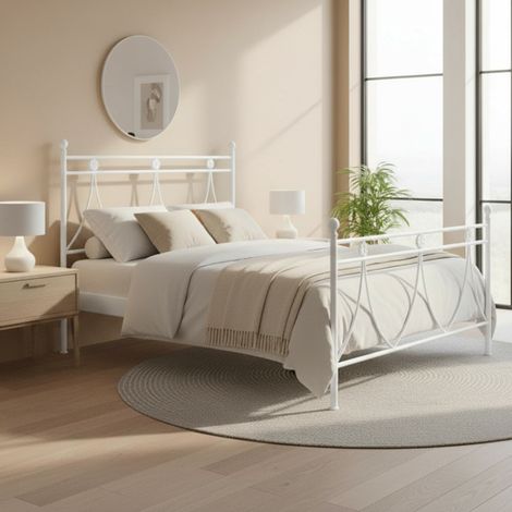 Letto in ferro una piazza e mezza Melissa con decoro floreale bianco opaco 130x200 cm. (1/2)